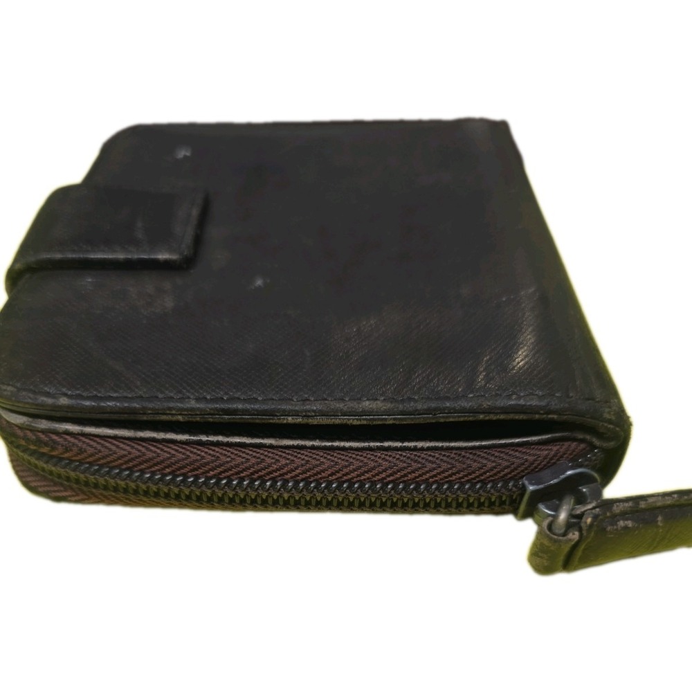 Prada Saffiano Leather Bifold Zip Coin Wallet Brown Triangle Logo Made Italy - Picture 12 of 16